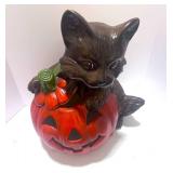 Vintage Ceramic Hand Painted Cat Pumpkin