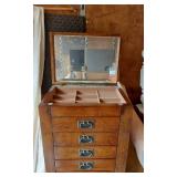 Antique Wooden Jewelry Cabinet with Mirror Approx 17 1/2" wide, 40" tall
