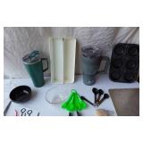 Lot of Kitchen Items including Bakeware, Drinkware, and Utensils