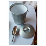 Lot of Household Items including Vinyl Tablecloth, Storage Containers, and Metal Ice Bucket