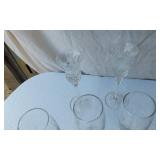 Glassware Collection including Etched Mugs, Champagne Flutes, and Crystal Vases