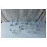 Glassware Collection including Etched Mugs, Champagne Flutes, and Crystal Vases