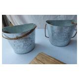 Galvanized Metal Planter Buckets, Wooden Stands and Glass Containers