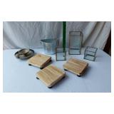 Glass Vases, Galvanized Bucket, and Wooden Trivets / Risers