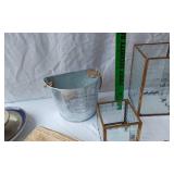 Glass Vases, Galvanized Bucket, and Wooden Trivets / Risers