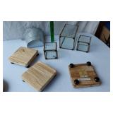 Glass Vases, Galvanized Bucket, and Wooden Trivets / Risers