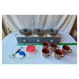 Bella Triple Slow Cooker with Sango Avanti Brown Mugs, Baking Dish, and Kitchen Accessories