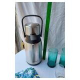 Coleman Beverage Dispenser, Glassware, Wood Coasters and Kitchen Items