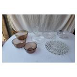 Anchor Hocking Mixing Bowls and Other Glassware Lot including 2 Quart, 1.5 Quart, and 1 Quart Bowls, Crystal Bowls, and Serving Plate