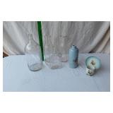 Vintage Bottles and Decorative Items including Roth Greeting Cards Plate and Cup Set