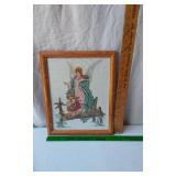 Framed Art and Wall Decorations including Cross-Stitch Angel, Window Frame, and Inspirational Pieces
