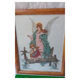 Framed Art and Wall Decorations including Cross-Stitch Angel, Window Frame, and Inspirational Pieces