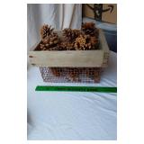 Battery Candles, Pinecones, and Decorative Wreath with Basket