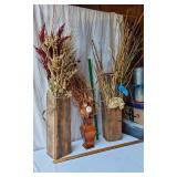 Decorative Wooden Vases with Dried Floral Arrangements