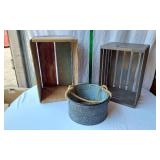 Vintage Wooden Crates and Metal Bucket Lot