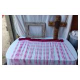 Wooden Cross, Picture Frame, and Pink Beaded Valance