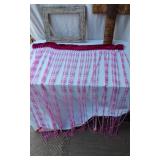 Wooden Cross, Picture Frame, and Pink Beaded Valance