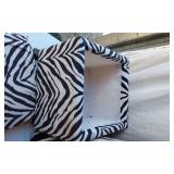 Zebra Print Storage Ottoman, Zebra Print Pillow and Pink Hamper