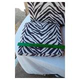 Zebra Print Storage Ottoman, Zebra Print Pillow and Pink Hamper