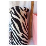 Zebra Print Storage Ottoman, Zebra Print Pillow and Pink Hamper