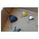 Vintage fishing lures including Kautzky Lazy Ike, Rapala Minnow, and others