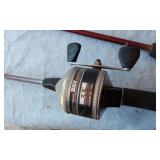 Fishing rod and reels including Zebco 33, Mitchell 300, and others
