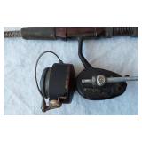 Fishing rod and reels including Zebco 33, Mitchell 300, and others