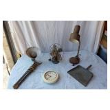 Vintage Items including Westclox Wall Clock, Desk Lamps, Frost Air Fan