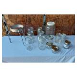 Lot of Glass Jars and Metal Stand