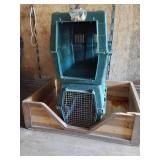 Plastic Pet Kennel Carrier with Wooden Dog Bed