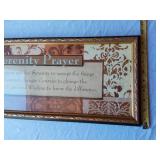 Framed Artworks including Serenity Prayer, Tree Print, Praying Man, and Doily Art