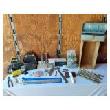 Assorted Tools and Hardware Lot Including ToughBuilt Tool Pouches, Bolts, and Accessories