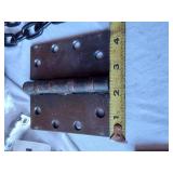 Assorted Hardware and Electrical Components including Plates, Hinges, Chains, and Accessories
