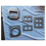 Assorted Hardware and Electrical Components including Plates, Hinges, Chains, and Accessories