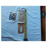 Assorted Hardware and Electrical Components including Plates, Hinges, Chains, and Accessories