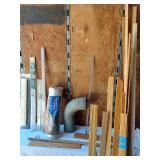 Mixed Lot of Home Improvement Supplies Including Door Sweep and Drawer Slides, Semi-Rigid Aluminum Duct, and Various Wood Pieces