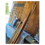 Mixed Lot of Home Improvement Supplies Including Door Sweep and Drawer Slides, Semi-Rigid Aluminum Duct, and Various Wood Pieces