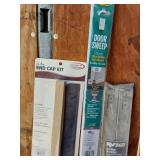 Mixed Lot of Home Improvement Supplies Including Door Sweep and Drawer Slides, Semi-Rigid Aluminum Duct, and Various Wood Pieces