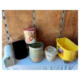 U.S. Mailbox, Decorative Tins, and Mop Bucket