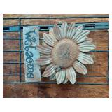Garden and Decorative Items including Metal Flowers, Welcome Sign, and Angel Statue