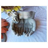 Garden and Decorative Items including Metal Flowers, Welcome Sign, and Angel Statue