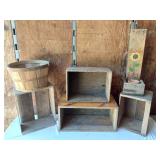 Wooden Crate and Basket Lot including Sun-Kist Crate, Wooden Box, and Basket
