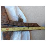 Assorted Farm Parts and Tools including Chains, Clamps, and Drill Bits
