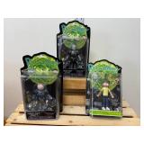 A set of three detailed Rick and Morty Funko 6" action figures; Purge Suit Rick, Purge Suit Morty & Regular Morty (2018) A set of three detailed Rick and Morty Funko 6" action figures; Purge Suit Rick, Purge Suit Morty & Regular Morty (2018)