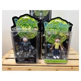 A set of three detailed Rick and Morty Funko 6" action figures; Purge Suit Rick, Purge Suit Morty & Regular Morty (2018) A set of three detailed Rick and Morty Funko 6" action figures; Purge Suit Rick, Purge Suit Morty & Regular Morty (2018)