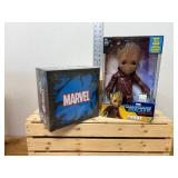 A Marvel-themed lot featuring a sealed Funko Fantastic Four mystery box with five collectible items, plus a new-in-box Guardians of the Galaxy Vol. 2 Baby Groot figure. A Marvel-themed lot featuring a sealed Funko Fantastic Four mystery box with five collectible items, plus a new-in-box Guardians of the Galaxy Vol. 2 Baby Groot figure.