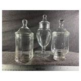 Set of Three Hand-Blown Apothecary Jars with Teardrop Lids Set of Three Hand-Blown Apothecary Jars with Teardrop Lids
