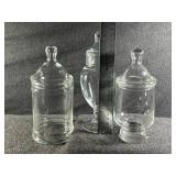 Set of Three Hand-Blown Apothecary Jars with Teardrop Lids Set of Three Hand-Blown Apothecary Jars with Teardrop Lids