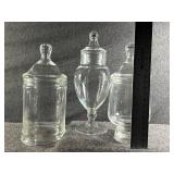 Set of Three Hand-Blown Apothecary Jars with Teardrop Lids Set of Three Hand-Blown Apothecary Jars with Teardrop Lids