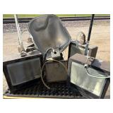 Six Industrial Halogen Lights – Includes Smaller Box, Ceramic Ballast, Aluminum Shade with Cast-Iron Casing, and Electric Cord Six Industrial Halogen Lights – Includes Smaller Box, Ceramic Ballast, Aluminum Shade with Cast-Iron Casing, and Electric Cord
